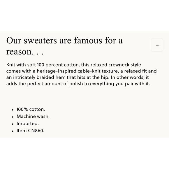 J. Crew Cable Knit Crewneck Sweater Midday Skies NWT size Large - Picture 5 of 7